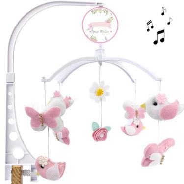 Imagem de Mobile Enfeite de Berço Musical  giratório Borboletas e Passaros - Peq