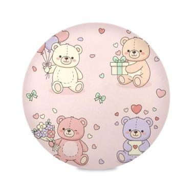 Imagem de Wassud Jogo americano com ursinhos de desenho animado tapetes de mesa redondos para cozinha e jantar tapetes laváveis resistentes ao calor decoração de mesa 39 cm