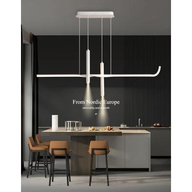 Imagem de Luminária pendente LED moderna para mesa de jantar, com intensidade regulável e controle remoto. Altura ajustável, ideal para sala de estar, sala de jantar, escritório ou sala de estudos (br