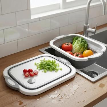 Imagem de Média Silicone Portátil Escorredor Louça Tábua Corte Balde