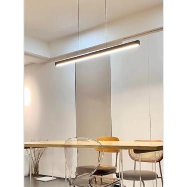 Imagem de Luminária pendente LED para sala de jantar com controle remoto, dimerizável, estilo moderno e minimalista, com altura ajustável, ideal para escritório e sala de estudos (preta, 120 cm).