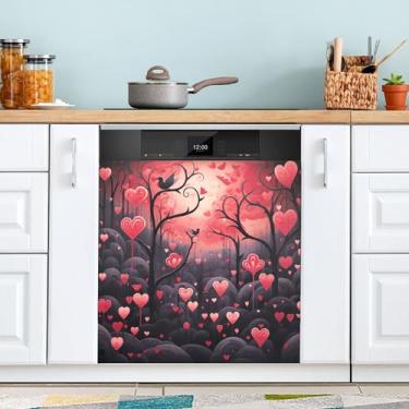 Imagem de SEHANY Capa magnética para lava-louças com tema de amor dos namorados, adesivos magnéticos decorativos antiarranhões para painel de geladeira e lava-louças, decoração de casa dos namorados 58 x 66 cm