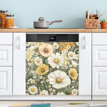Imagem de SEHANY Capa magnética colorida de campo silvestre para lava-louças, adesivos magnéticos decorativos antiarranhões para painel de geladeira e lava-louças, decoração de flores de fazenda de cozinha