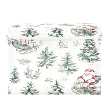 Imagem de SEHANY Linda caixa de armazenamento de Papai Noel de Natal com tampas e alças, organizador de cestas de armazenamento de tecido dobrável, caixas de armazenamento de cubos grandes para roupas, cobertor