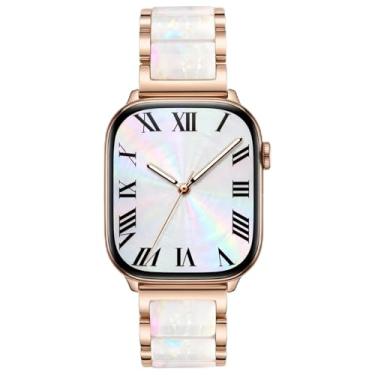 Imagem de V.R.HOPE Pulseira feminina de aço inoxidável de aço inoxidável de ouro rosa de 38 mm, 40 mm, 41 mm e 42 mm, moderna compatível com iWatch séries 11/10/9/8/7/6/5/4/3/2/1/SE (branco fluorescente + ouro