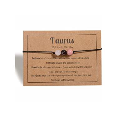 Imagem de Fuqimanman2020 12 pulseiras elásticas com pedras naturais de cristal do zodíaco do zodíaco para cura com pedra preciosa de cura ajustável para casais, amizade, reiki, ioga, meditação, joias, 8 inch