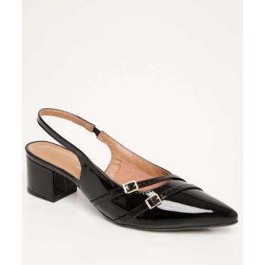 Imagem de Scarpin Feminino Slingback Verniz Salto Grosso Vizzano-64004, Preto, 3