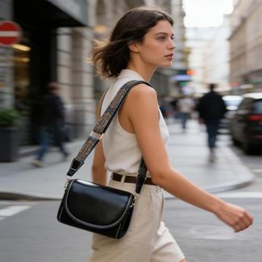 Imagem de Bolsa tiracolo preta média, cor sólida, simples, clássica, elegante, bolsa tiracolo estilosa, versátil para mulheres, encontros românticos e jantares