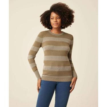 Imagem de Suéter Feminino Tricô Listrado Brilho Lurex Marisa-73066, Verde, P