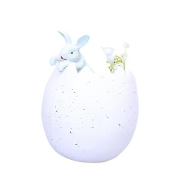 Imagem de oshhni Decoração de Ovo de Páscoa com da Páscoa, Centro de Mesa de Primavera, Estátua de Resina de Páscoa para Decoração de Casa, Ideal para Mesas e, Branco Azul