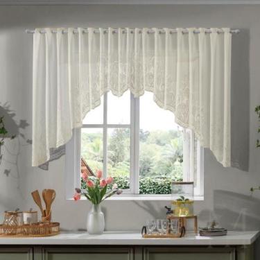 Imagem de Cortina para Cozinha Cascata Renda Marfim 3,00x1,00m Tulipinhas - Inte