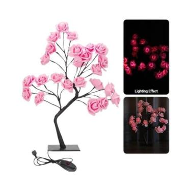 Imagem de Luminária De Mesa USB 24 LEDs Árvore Rosa Azul Luz Noturna Decoração D