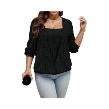 Imagem de Moletom Feminino plus Size De Manga Longa Com Textura Lisa Para Primav