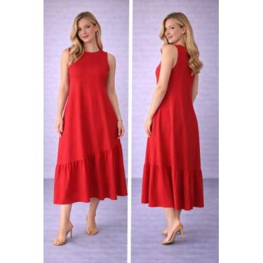 Imagem de Vestido Midi Cavado Evase Com Barrado Franzido Estiloso Verão - N Clot