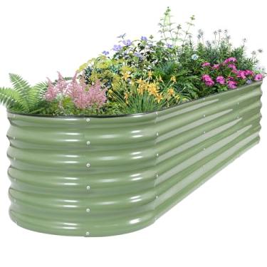 Imagem de BIRDSINYARD Canteiro de jardim elevado galvanizado – 2 × 2 × 1,12 m canteiros elevados para jardinagem | Caixa oval de metal para jardim com bordas de segurança e luvas para vegetais, frutas e flores
