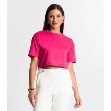 Imagem de Blusa Cropped Manga Curta Rovitex Rosa, G, Rosa