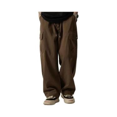Imagem de Calças Cargo Masculinas Vintage Japonesas De Perna Larga Com Cordão E 