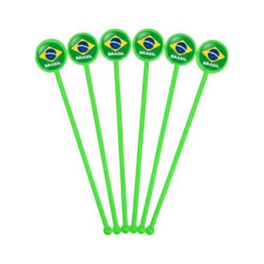 Imagem de Mexedor De Drink Verde Neon Brasil 10 Unidades Barzinho Festa Hexa - R