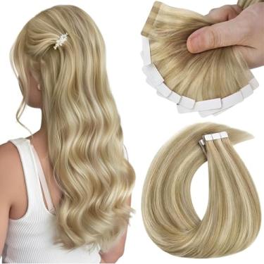 Imagem de Sunny Hair Extensões de cabelo humano real com fita adesiva invisível Remy extensões de cabelo fitas para mulheres loiro escuro mel destaque loiro médio 35,5 cm 25G