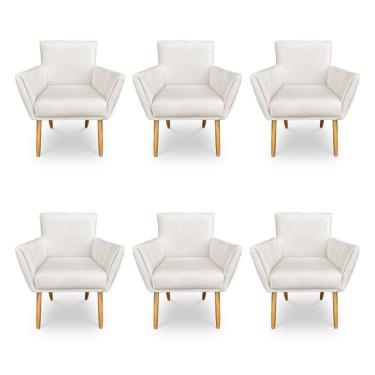 Imagem de Kit 6 Poltronas Decorativa Leticia Suede Pés Palito Castanho - Pallazio Cor Azul Marinho