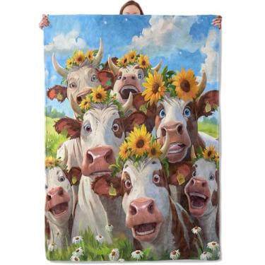 Imagem de Cobertor engraçado com tema de vaca para mulheres e meninas, cobertores macios e quentes de flanela para sala de estar, casa, sofá, decoração de viagem, 152 x 203 cm