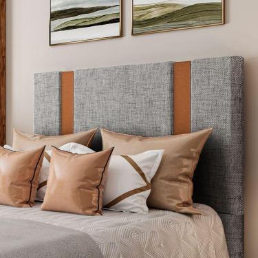 Imagem de Cabeceira Estofada Casal 140 Cm Ametista Linho Cinza