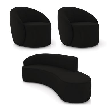 Imagem de Sofá 4 Lugares Orgânico 220cm Morgan e 2 Poltronas Lua Veludo Preto D03 - D'Rossi