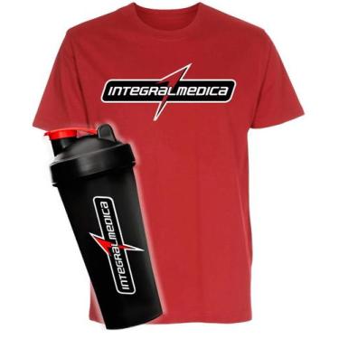 Imagem de Kit Camiseta Integralmedica Coqueteleira Preta Camisa DryFit Cor:Verme