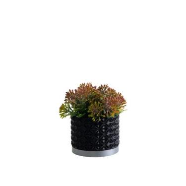 Imagem de Cachepot Floral P - Realce - Galanta, Preto/Prata