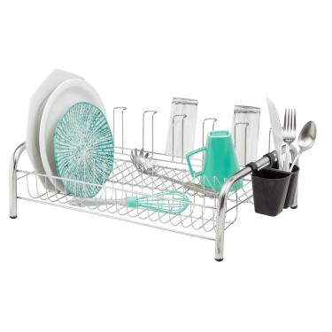Imagem de Escorredor de Louça Cromado 18 Pratos Suporte 06 Copos Porta Talher Plástico Cozinha Secador