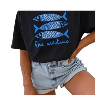 Imagem de Camiseta Casual Feminina Com Estampa De Sardinha, Moda De Verão, Desig