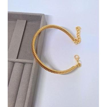 Imagem de Pulseira Bracelete Feminino Elos Aro mola Torcido Folheado Ouro 18k Do