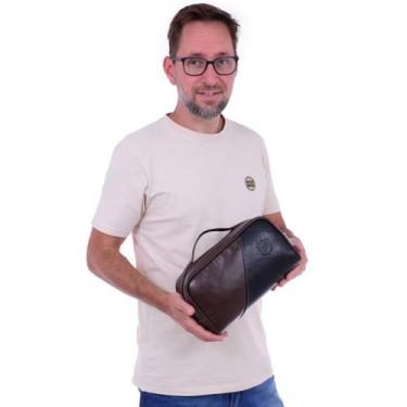 Imagem de Necessaire em Couro Legítimo Organizador de Viagem Higiene Barbearia M