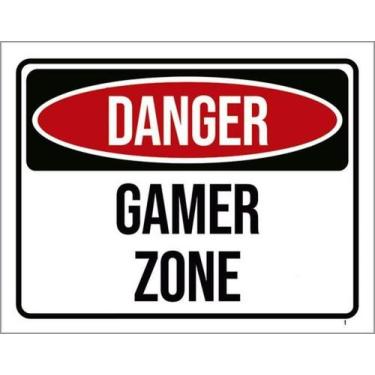 Imagem de Kit 3 Placas Danger Gamer Zone 27X35 - Sinalizo