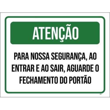 Imagem de Kit 3 Placa Acm Verde Aguarde Fechamento Portão 18X23 Branco - Sinaliz