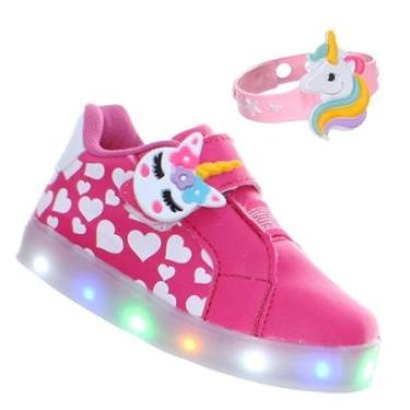 Imagem de Tenis Calçado de Criança com Luz de Led Pisca Pisca Unicornio Pink Meninas + Pulseira Pemania-Feminino