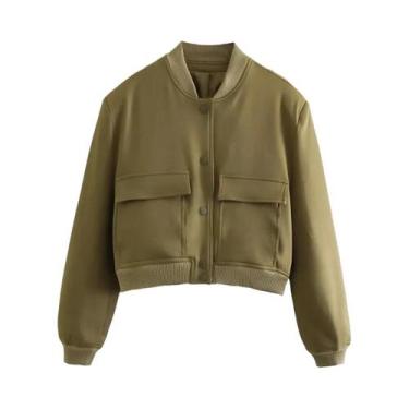 Imagem de Jaqueta Bomber Feminina Com Decote Em V E Manga Longa, Casaco De Moda 