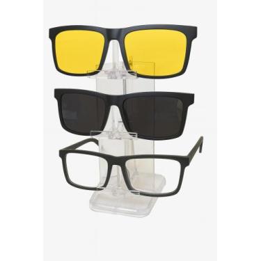 Imagem de Armação de Óculos de Grau e Sol Clip-on Masculino com 3 Lentes Filtro 