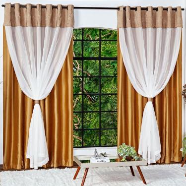 Imagem de Cortina De 3 Metros Jaipur Bronze/tabaco 3,00m X 2,50m Para Varão Simples - Decoração Sala Quarto