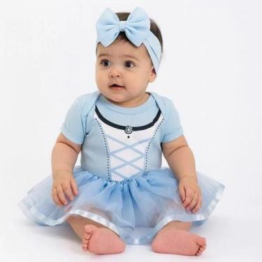 Imagem de Body Bebê Mesversário Menina Cinderela +Tule +Laço Papilloo, Azul, Cla