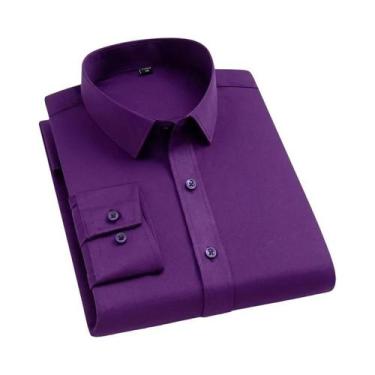 Imagem de Camisa Roxa Masculina Slim Fit Antirrugas Macia Sem Necessidade De Pas