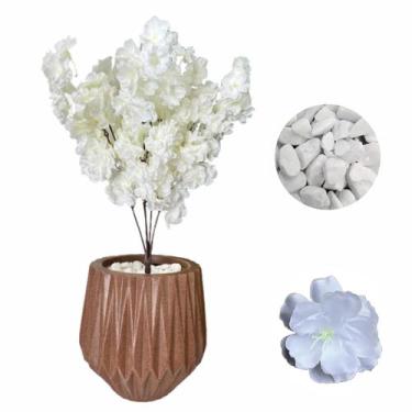 Imagem de Flor Cerejeira Pessegueiro Artificial + Vaso Origami Pedra - Marrom - 