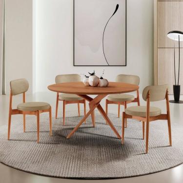 Imagem de Conjunto Sala de Jantar Mesa Hope Tampo 120cm Redondo Laminado e 4 Cadeiras Hope Soft Ambar / Imbuia Natural / Cinamomo