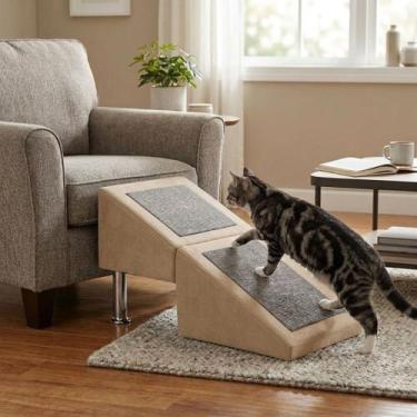 Imagem de Rampa Escada Vira Puff P02 Móvel Suede Para Pets Cachorro Gato Cor:Ros