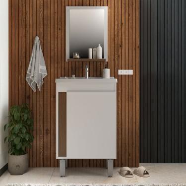 Imagem de Armário de Banheiro Smart 1 Porta com Cuba Espelho e Pés 100% Mdf Noce - Belizze Móveis
