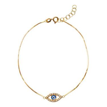 Imagem de Pulseira Veneziana Olho Grego Feminina Maciça Ouro 18k - MIMO JOIAS