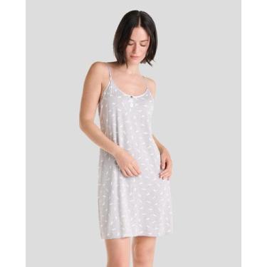 Imagem de Camisola Feminina Alças Penas Macia Cinza Lohe, Cinza, XXG