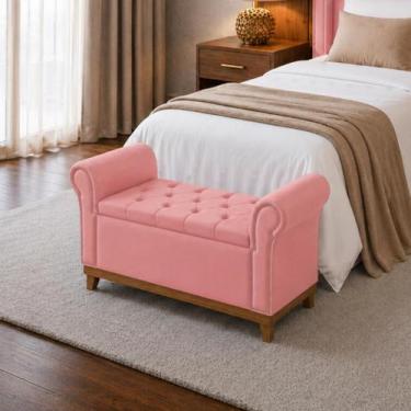 Imagem de Baú Recamier Cama Box Grécia Quarto Estofado Solteiro - D'Julia, Rosa