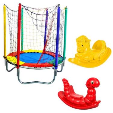 Imagem de Cama Elástica Pula Pula Pequena 1,40m Com 2 Gangorras 1 Lugar - Rotopl