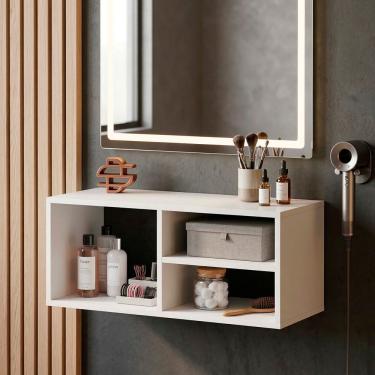 Imagem de Penteadeira Compacta Brush 90cm Nicho Integrado sem Gavetas 100% MDF Branco Desk Design